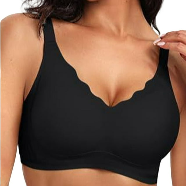 ManxiVoo Wireless Seamless Bralette for Women Full Coverage Support Comfortable Non Padded Everyday Wear Light Support Bra L Size Black