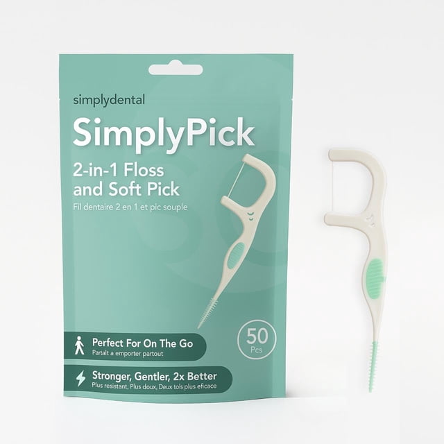 Hilo dental y púa, 2 en 1, SimplyPick, 50 unidades