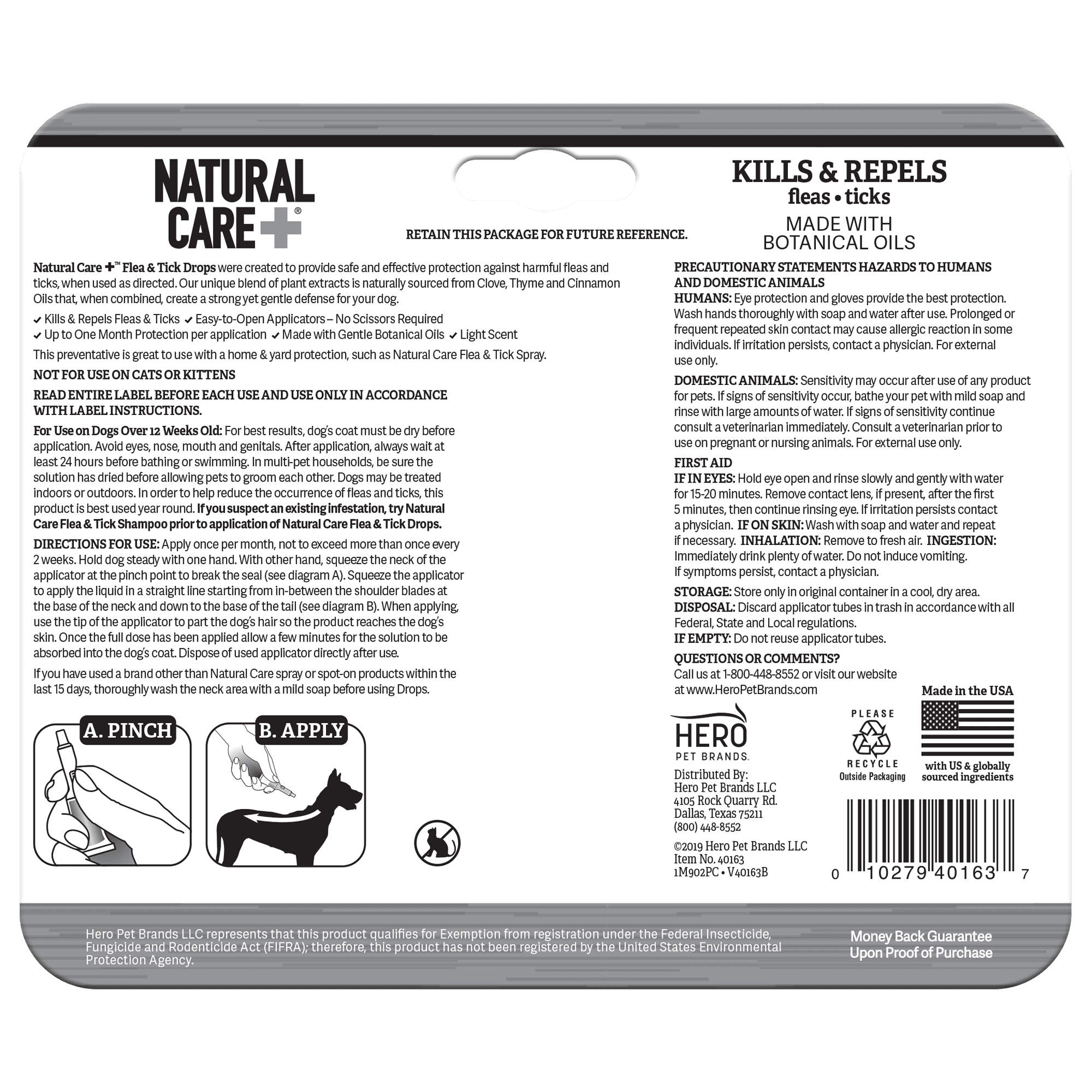 Natural Care Flea and Tick Drops - for Dogs 21-60 lbs.