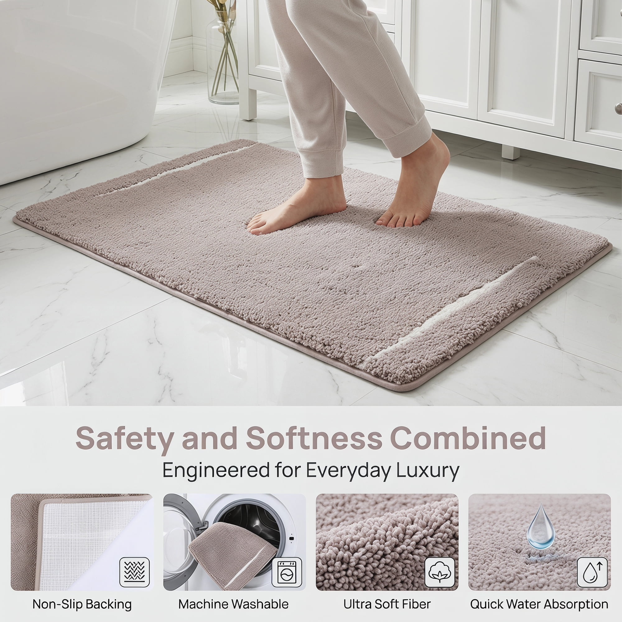Unique Bargains Luxury Soft Shaggy Absorbent Microfiber Bath Mat Brown 32" x 20"