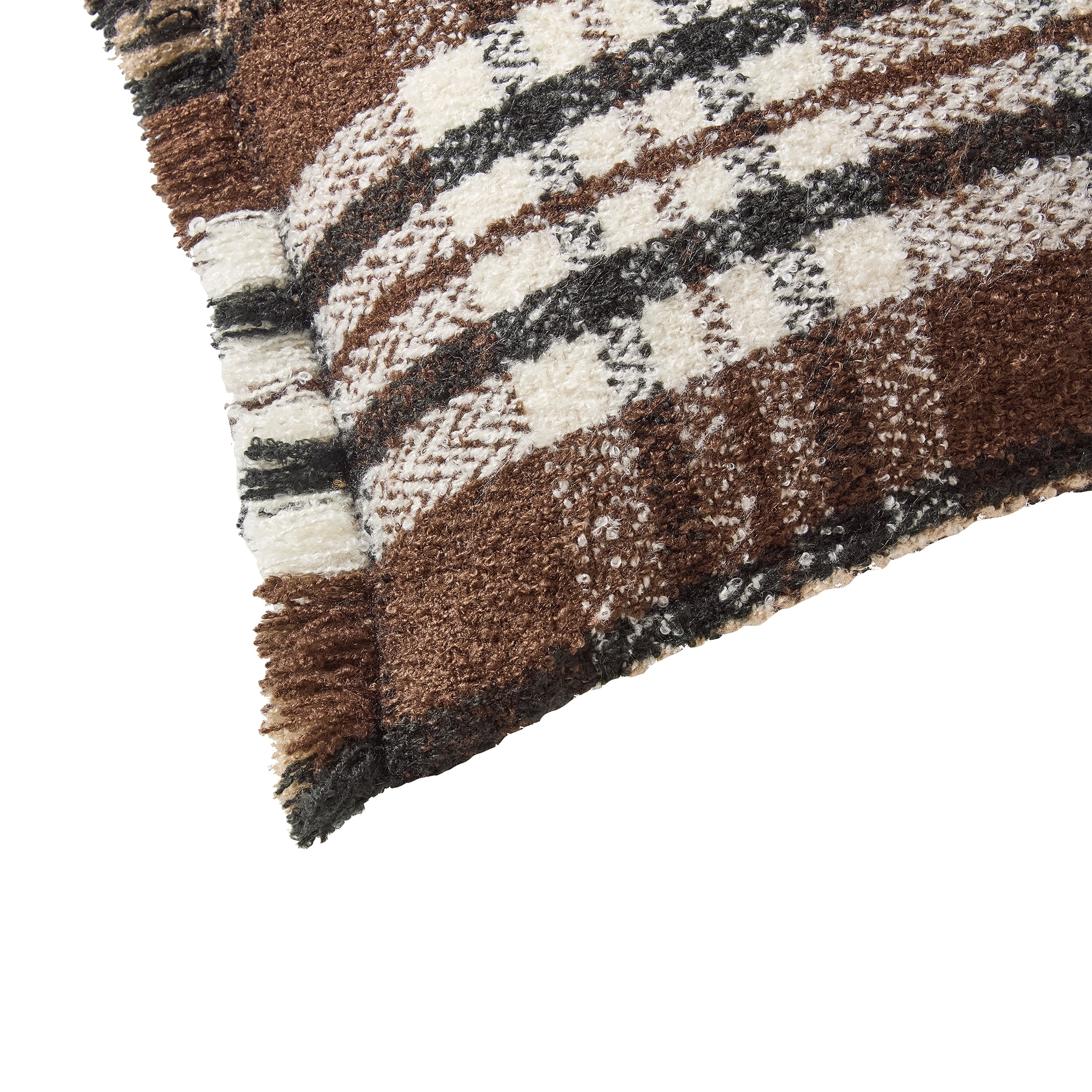 My Texas House 20" x 20" Brown Woven Plaid Fringe Decorative Pillow Cover