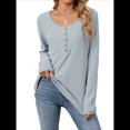 thumbnail image 3 of Camisetas de Rayas de Larga para Mujer, Camisetas Informales con Cuello en V y Botones para Otoño, Blusas Modernas. Azul Rosa L, 3 of 9