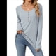 thumbnail image 3 of Camisetas de Rayas de Larga para Mujer, Camisetas Informales con Cuello en V y Botones para Otoño, Blusas Modernas. Azul Rosa XXL, 3 of 9