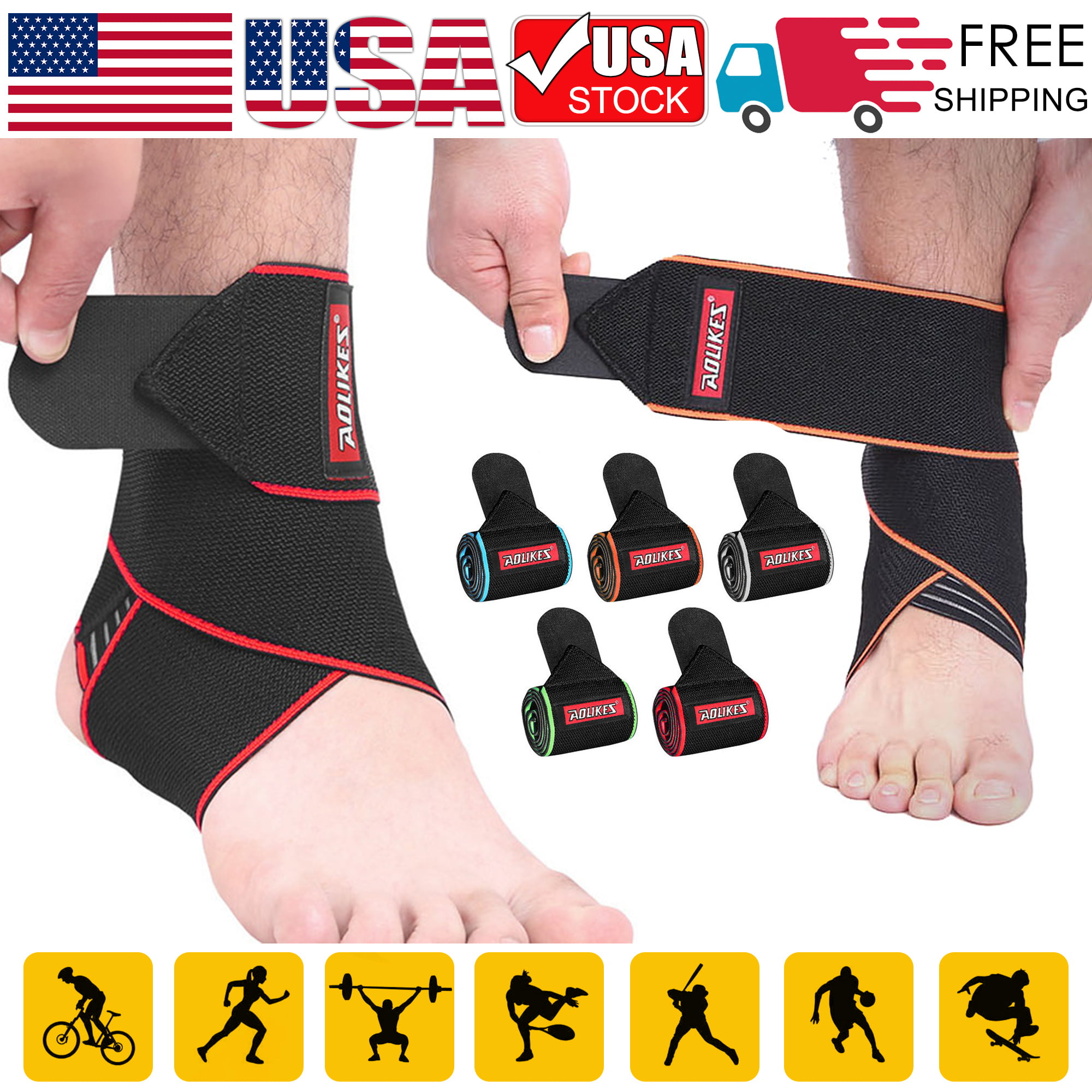 Details about   2pcs Exercise Elastic Ankle Brace Support Band or Sport Gym Protects Therapy v 
