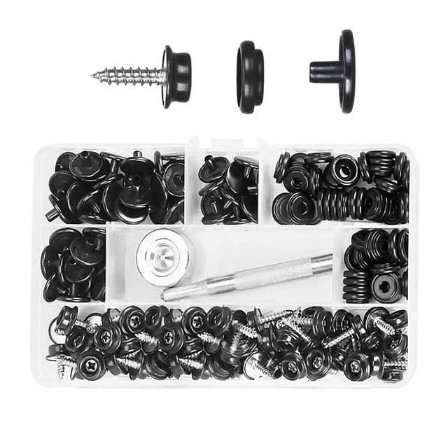 Injueey 150 piezas Botón de jeans Botón a presión Lona Cubierta de barco Broche de acero inoxidable Sujetador Tornillo Kit de herramientas Tela de costura y artesanía Injueey HA5292-00B