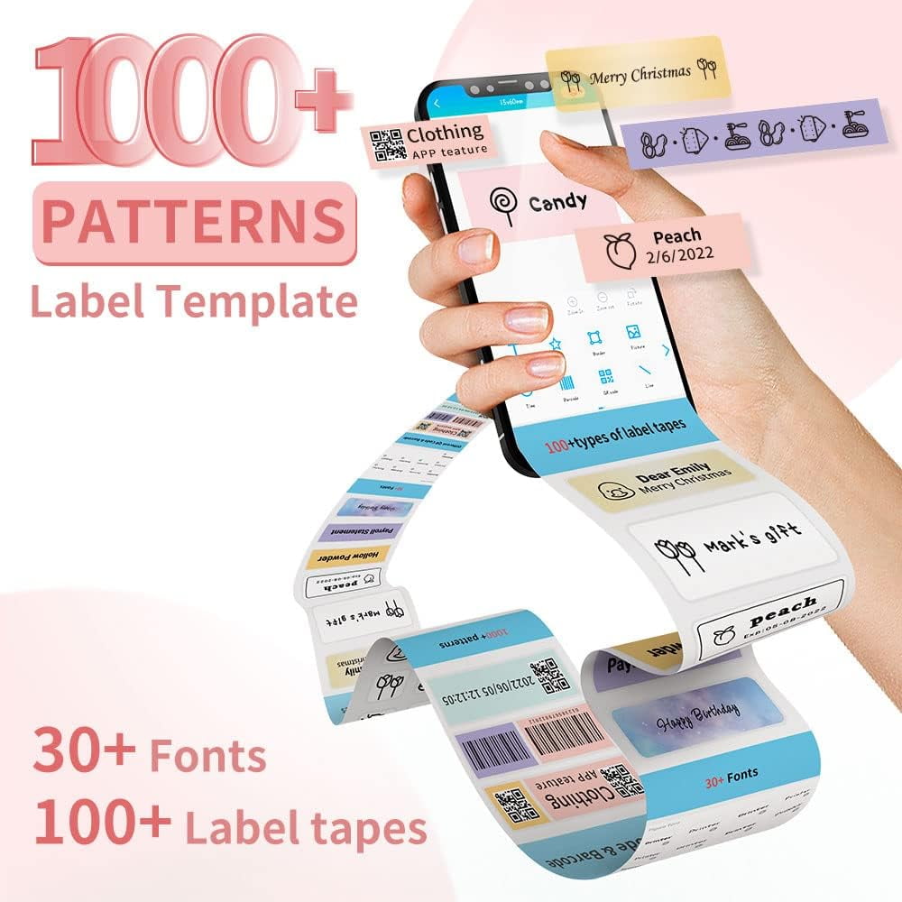Phomemo D35 Simplify Labeling with the Portable Bluetooth Mini Label Maker - Wireless Mini Labels Maker for Home and Office Organization - Multiple Templates and Easy Smartphone Integration（Pink）