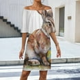 thumbnail image 2 of Cute Easter Bunny Women's Off The Shoulder Ruffles Summer Wedding Guest Loose Casual Party Beach Dress, 2 of 9