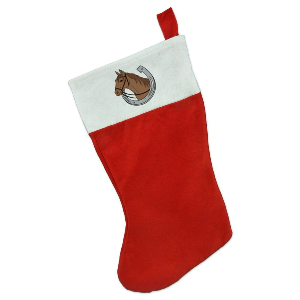 Brown Horse in Horseshoe Christmas Holiday Felt Stocking