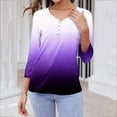 thumbnail image 6 of Summer Plus Size 3/4 Sleeves Tops for Womens Fashon Spring And Summer Gradient Printed Top Collar Button Sexy Shirt 3/4 Sleeve Long Sleeve V Neck Top/Shirt, 6 of 7