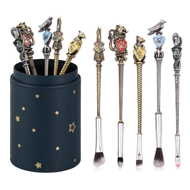 5 PCS Metal Makeup Brushes Set with Brushes Holder, Wizard Wand Makeup Brushes Set for Women Girls