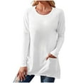 thumbnail image 1 of Annhoo Hauts de Détente pour Femmes Automne Col Rond Manches Longues Tuniques Confortables Chemises Unies avec Poches, 1 of 6