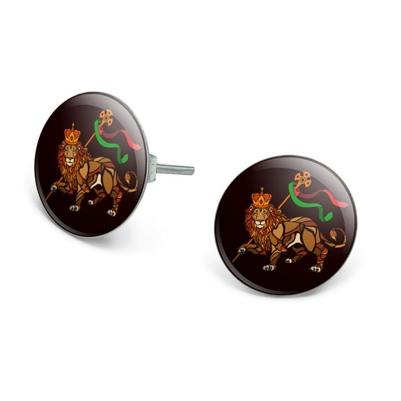 Lion of Judah Bible  Novelty Silver Plated Stud Earrings
