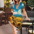 thumbnail image 3 of Gukieu Field Bicycle Young Sunflower Print Women's Short Sleeve Dress, Elastic Waistband A-line with Pockets Summer Dress, Suitable for Daily Leisure, Work, Vacation, 3 of 6