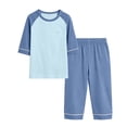 thumbnail image 3 of Cethrio Girls' Pajama Sets Short Sleeve, 2 Piece Summer Casual Color Block Kids' Sleepwear Light Blue Size 13-14T, 3 of 8