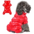 thumbnail image 1 of Reflective Cozy Waterproof Windproof Dog Snowsuit Cute Warm Fleece Padded Cold Weather Pet Clothes - Red Four-leg Style,L, 1 of 7