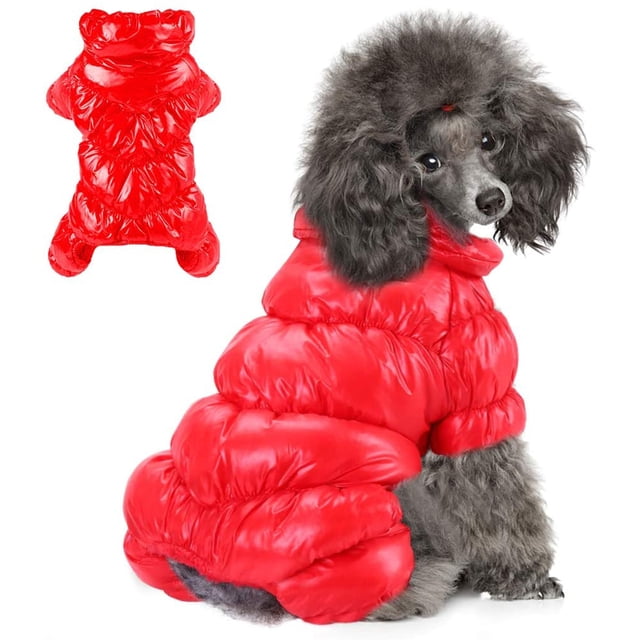 Reflective Cozy Waterproof Windproof Dog Snowsuit Cute Warm Fleece Padded Cold Weather Pet Clothes - Red Four-leg Style,L