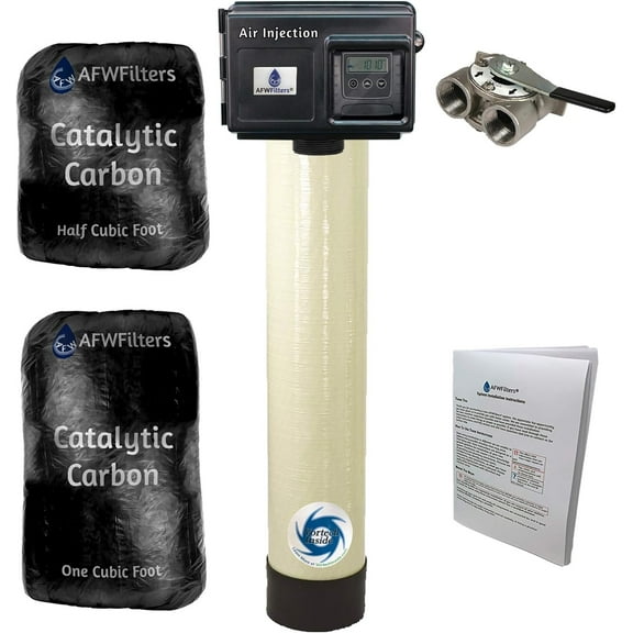 AFWFilters Air Injection Gold 15 with Fleck 2510SXT Vortech Tank and 1" Bypass - AIG15V-25SXT-1 - For Iron Hydrogen Sulfide Rotten Egg Odor Manganese