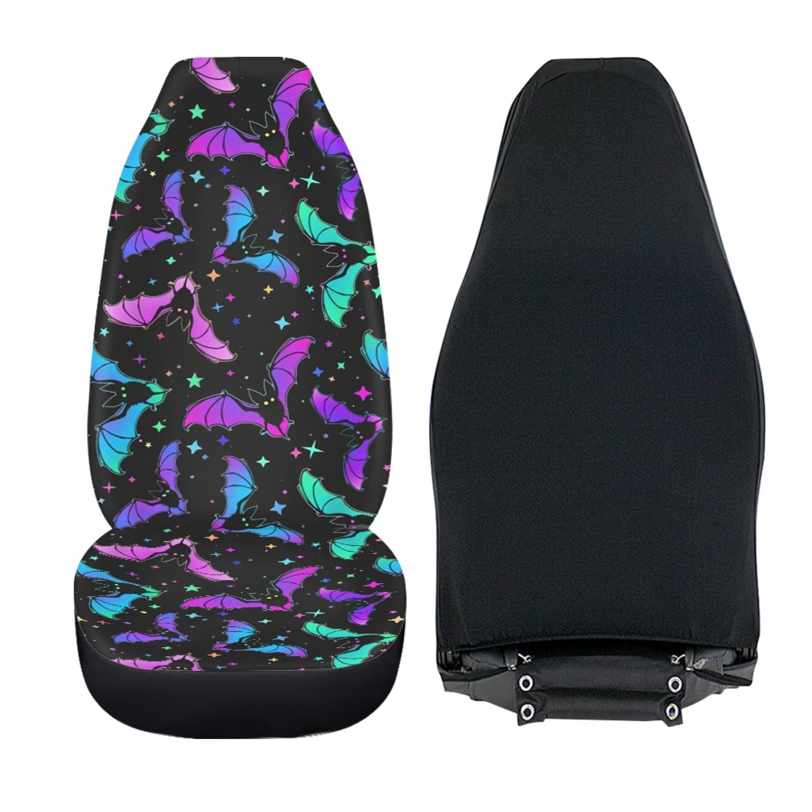 Xoenoiee Colorful Bat Stars Pattern Car Seat Cover Front Seats Only Full Set of 2, Universal Bucket High Back Comfortable Front Auto Seats Cushion