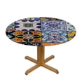 thumbnail image 3 of Orinice Colorful Tiles Pattern Round Table Cover Stain Resistant Washable Indoor Outdoor Tablecloth Kitchen Dining Wedding Parties Picnic Camping 100% Polyester Fiber 31-35, 3 of 8