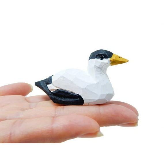 Eider Duck Handmade Wood Figurine Decor Bird Miniature Art Craft Statue Carved Small Animal Collectible Decoy Sculpture