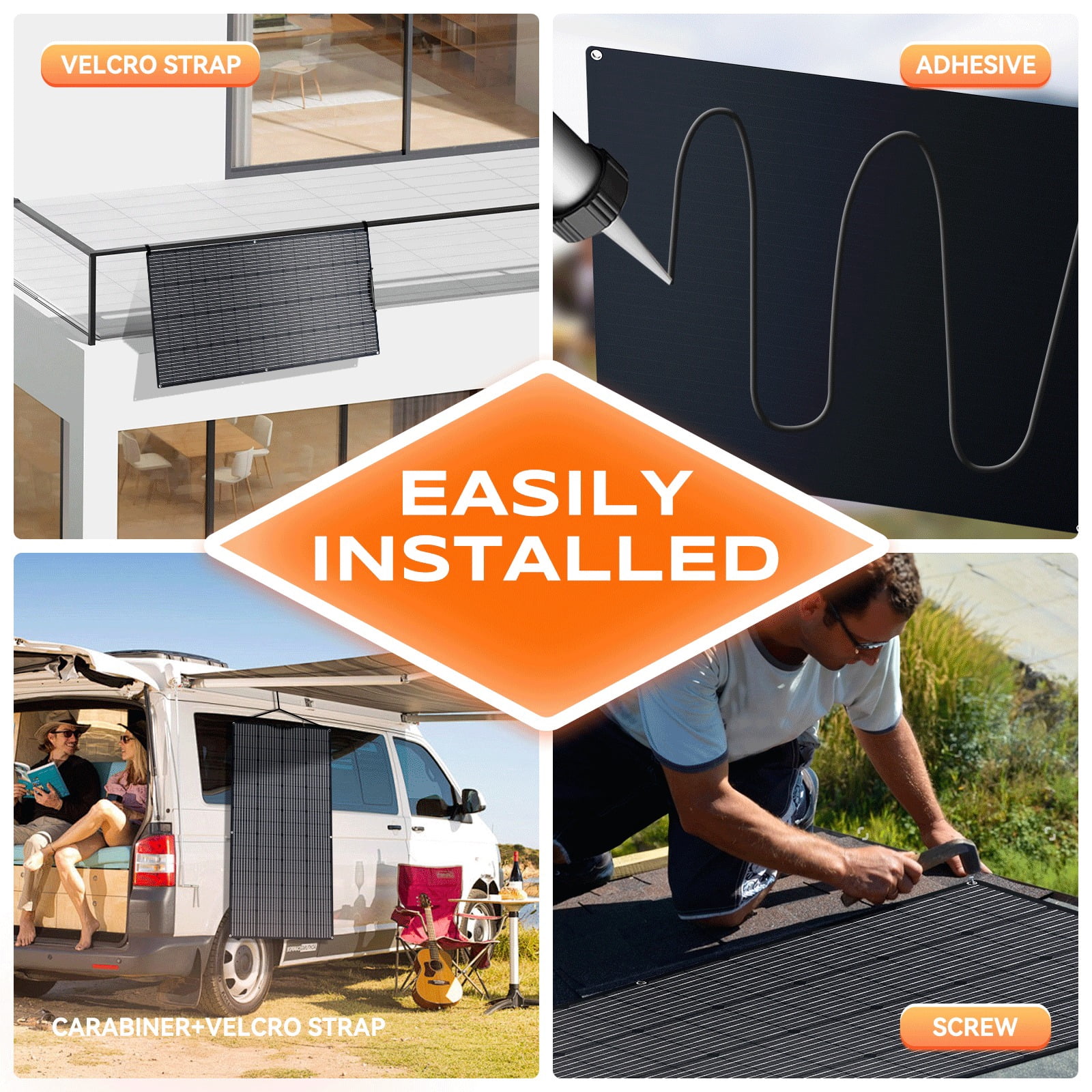 12V 200W Portable Flexible Solar Panel Mono Power RV Camping Home Boat Off-Grid