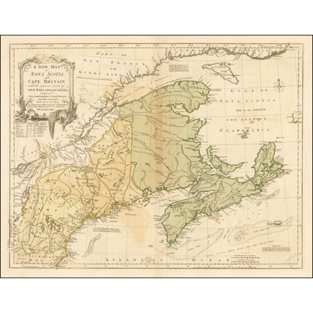 LAMINATED POSTER A New Map of Nova Scotia and Cape Britain, with the adjacent parts of New England and Canada, Composed from a great number of actual Surveys . . . POSTER PRINT 24 x