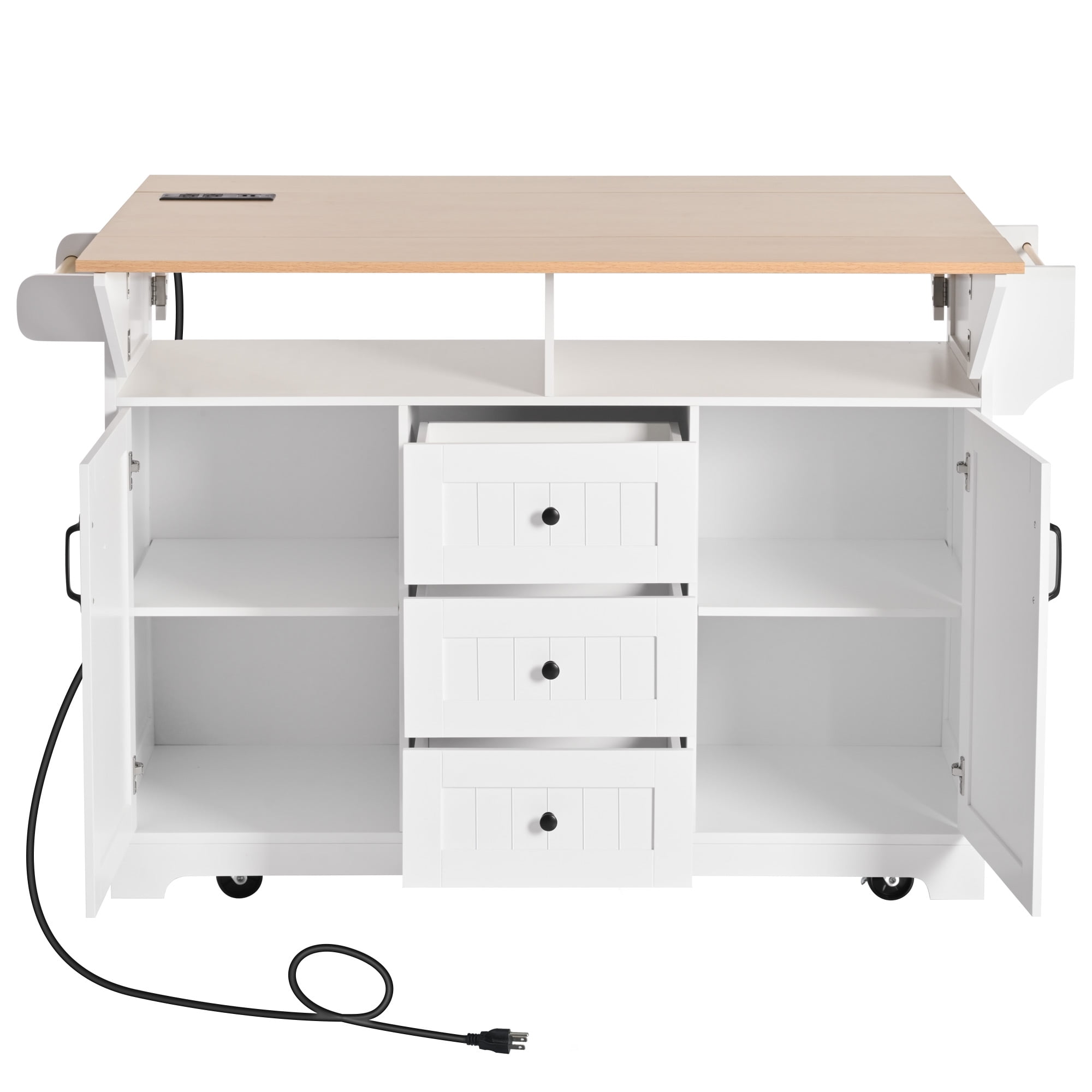 Homy Casa Rolling Large Garage Storage Cabinet with Dual Drop Leaves, Power Outlets for Office Gym, School
