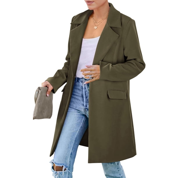 Blazer de Mujer PRETTYGARDEN Manga Larga Verde Militar XL