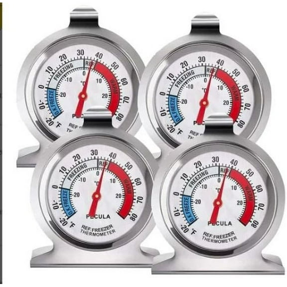 4 Pack Refrigerator Thermometer -30~30C/-20~80F, Classic Fridge Thermometer Large Dial with Red Indicator Thermometer for Freezer Refrigerator Cooler