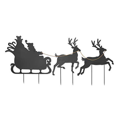 Large Metal Santa and Reindeer Silhouettes Christmas Yard Stakes