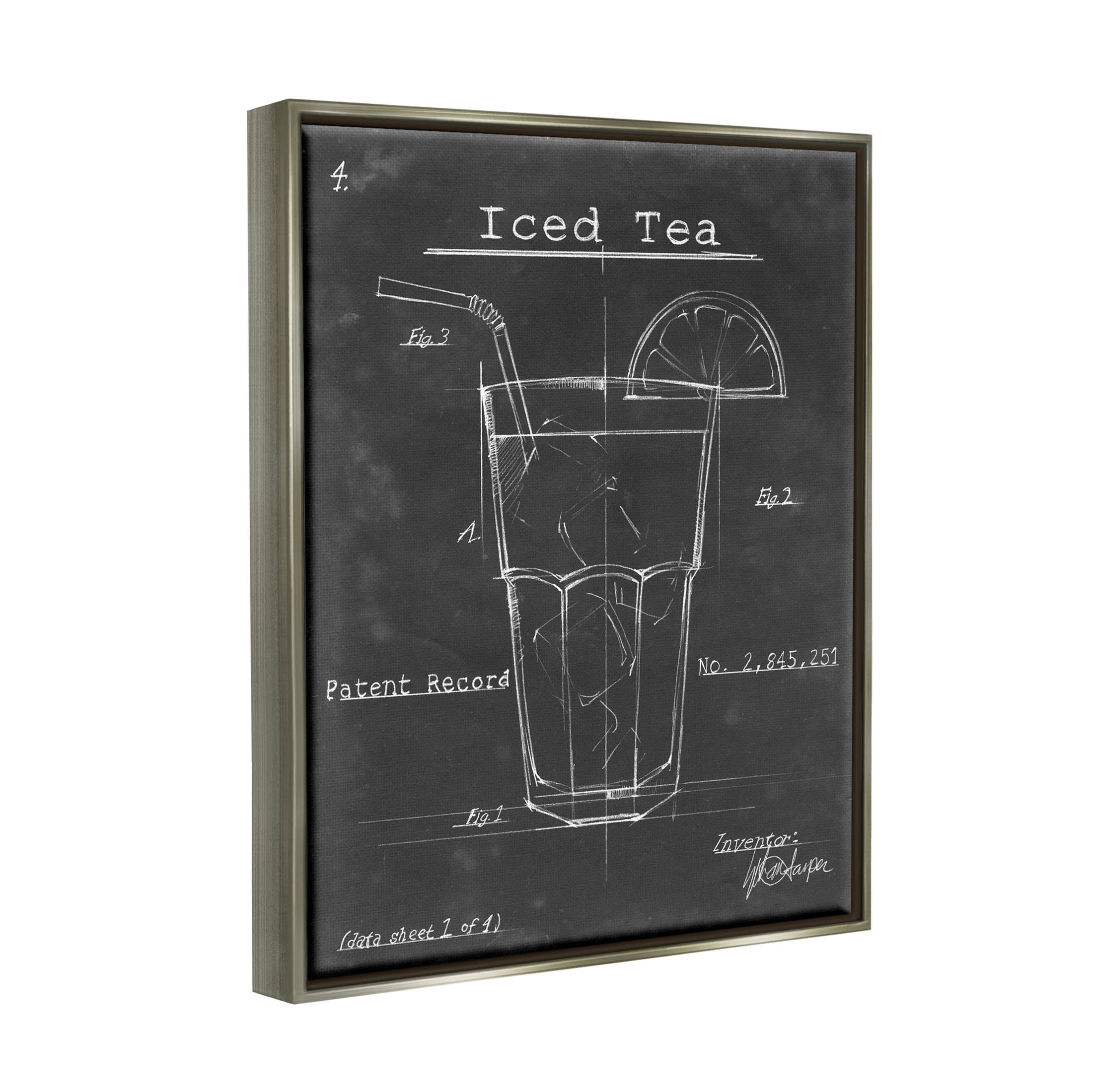 Stupell Industries Iced Tea Patent Diagram Beverage Graphic Art Luster Gray Floating Framed Canvas Print Wall Art, Design by Ethan Harper