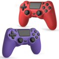 thumbnail image 2 of Control inalámbrico Wuthur, paquete de 2 para PS4/PC, rojo y morado, 2 of 6