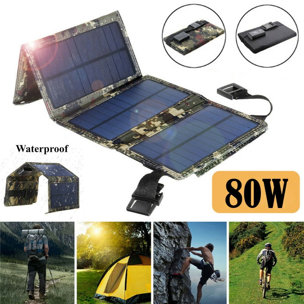 8/10W 5V 2A Portable 4/5 Folding Solar Panel Phone Charger USB Outdoor Camping 