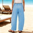 thumbnail image 7 of hoksml Women's Gingham Wide Leg Pants Drawstring Elastic Waist Plaid Lounge Trousers with Pockets for Lounge Daily Casual Wear, 7 of 7