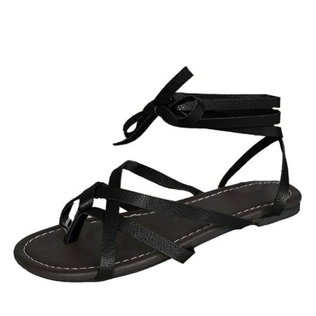 

Womens Sandals Fashion Spring And Summer Women Sandals Strap Roman Style Flat Casual Lightweight Women S Sandals Pu Black 39