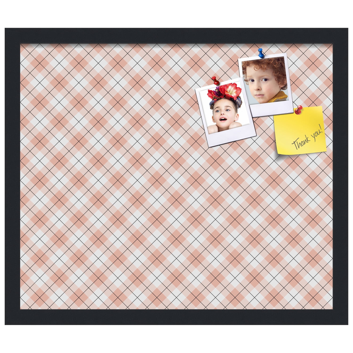 PinPix ArtToFrames 18x15 Custom Cork Bulletin Board Argyle Tan   Poster Board Has a Fabric Style Canvas Finish, Framed in Satin Black (PinPix-643)