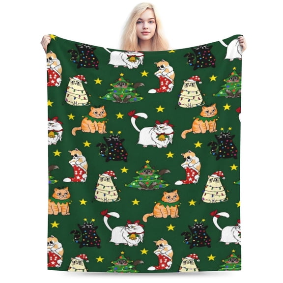 Cute Christmas Cat Blanket Cozy Fluffy Plush Blanket Soft Flannel Throw Blanket for Men Women Gift Sofa Bed Couch 50x40