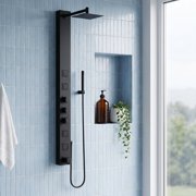 VIGO Bowery 58 in. H x 5 in. W 4-Jet Shower Panel System with Square Rainhead, Tub Filler and Hand Shower Wand in Matte Black