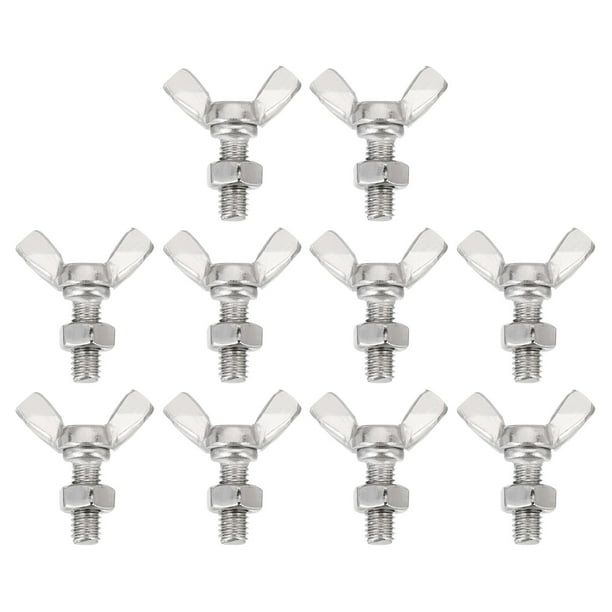 Paquete de 10 tornillos mariposa con ala M6-1x16mm con 10 tuercas, acero inoxidable 304