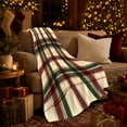 thumbnail image 3 of Burgundy And Forest Green Intersecting Plaid Bands, Soft Flannel Blanket with Traditional Tartan Plaid Print, Housewarming Gift and Home Decor for Bedroom and Living Room, 3 of 7
