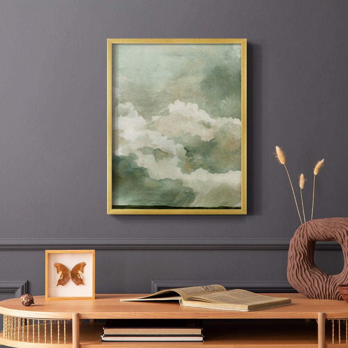 Coming Rain II Framed Print in Gold Solid Wood Framed Print No Nail Hanging