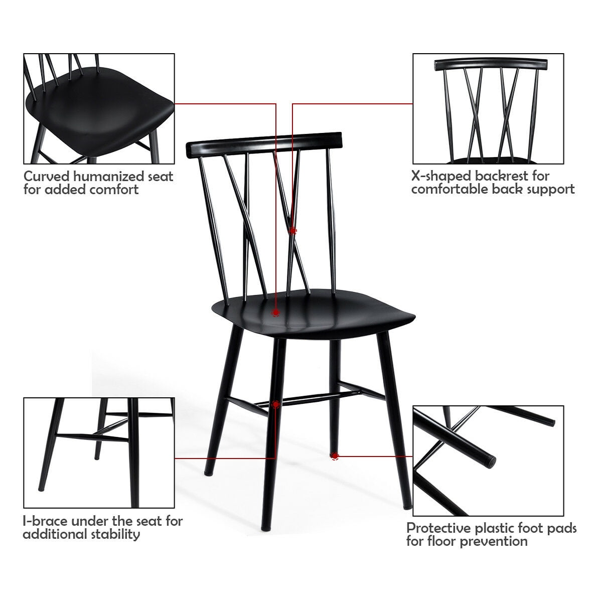 Costway Set of 2 Dining Side Chairs Chairs Armless Cross Back Kitchen Bistro Caf