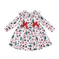 thumbnail image 1 of WUANDIXFA Robes Filles Manches Longues Robe de Noël pour Filles Manches Longues Robe Bébé Imprimée de Noël avec Nœud Robe de Fête Vert, 3-4 Ans, 1 of 5