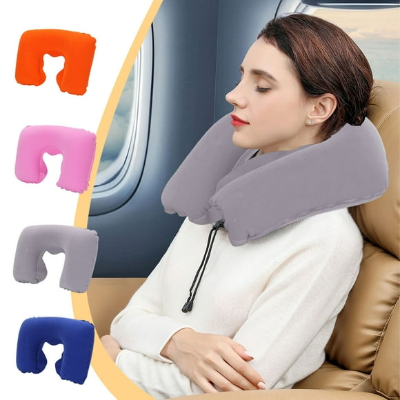 YYV Gifts PVC Flocked Inflatable U Shaped Travel Neck Pillow Portable Inflatable Cervical Support With Soft Velour Cover For Plane Car Office Portable Comfort Neck Support Pillow