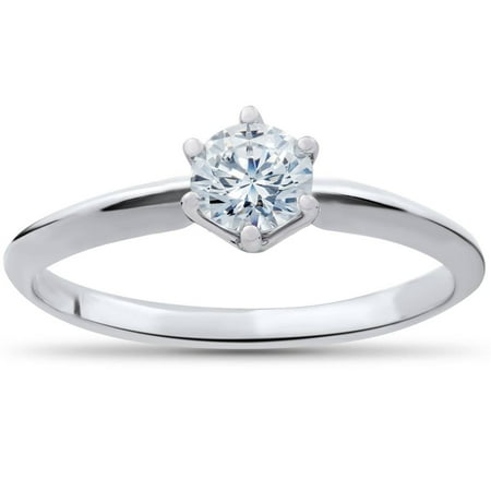 Pompeii 3/8ct Round Diamond Solitaire Engagement Ring 10K White Gold (I/J,I2-I3)