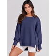 thumbnail image 2 of Women's Oversized Sweatshirt Crew Neck Long Sleeve Casual Slit Sloucthy Pullover Top Fall Clothes, 2 of 19
