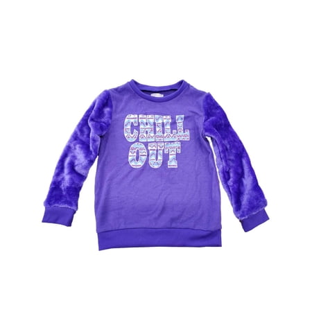 Girls Purple Pink Winter Fuzzy Plush Chill Out Sweatshirt Sweat Shirt L