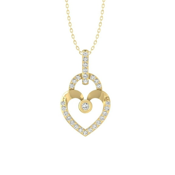 Araiya Fine Jewelry 10K Yellow Gold Lab-Grown Diamond Heart Pendant for Women with Gold Plated Silver Cable Chain Necklace (1/5 cttw, VS1 Clarity, D-F Color) 18inch