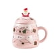 thumbnail image 1 of Tazas de café navideñas de cerámica, con cuchara y tapa, taza de agua pintada, taza de café para inauguración de la casa, Navidad, familia, , Rosado Macarena Taza de café impresa, 1 of 4