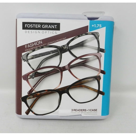 Design Optics By Foster Grant Fashion Round Plastic  1.75 Reading Glasses 3Count